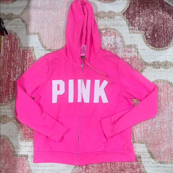 NWTS Women’s Victoria’s Secret PINK Full Zip Hoodie size XL hot pink and white - Picture 1 of 5